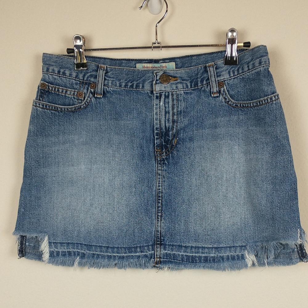 Vintage Abercrombie & Fitch Mini Skirt 2 Denim Blue Jean Cut Off Distressed Y2K
